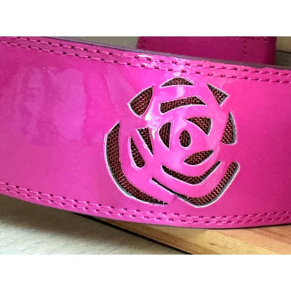 Betsy Johnson 100% Patent Leather Fuschia Pink Laser Cut Roses Belt Size S